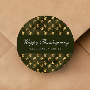 Elegante Eichenblätter Grüne Thanksgiving Runder Aufkleber