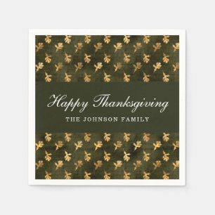 Elegante Eichenblätter Grüne Thanksgiving Serviette