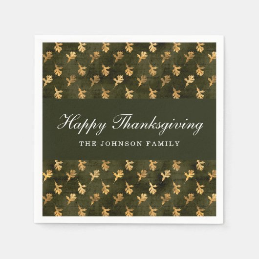 Elegante Eichenblätter Grüne Thanksgiving Serviette (Vorderseite)