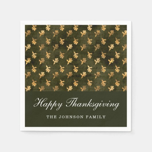 Elegante Eichenblätter Grüne Thanksgiving Serviette (Vorderseite)
