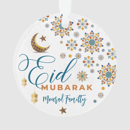 Elegante Eid Mubarak Calligraphy Moon Stars Ornament (Rückseite)