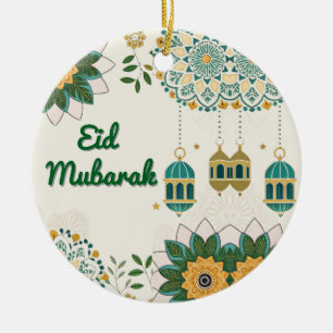 Elegante Eid Mubarak Card mit Signalleuchten und B Keramik Ornament