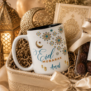 Elegante Eid Mubarak Kalligrafie Mond Sterne Maßan Zweifarbige Tasse