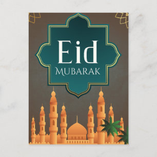 Elegante Eid Mubarak Moschee Skyline Kunst Postkarte