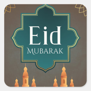 Elegante Eid Mubarak-Moschee-Skyline-Kunst Quadratischer Aufkleber