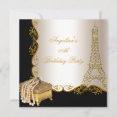 Elegante Eiffel Tower Gold Black Birthday Party Einladung (Vorderseite)
