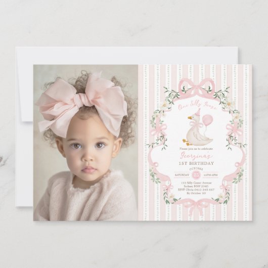 Elegante Ein Albernes Goose Pink Bow Mädchen 1. Ge Einladung (Vorderseite)