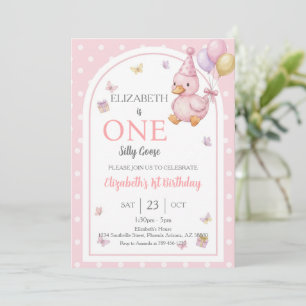 Elegante Eine Alberne Gans Rosa Schleife Mädchen 1 Einladung