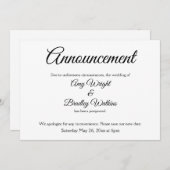 Elegante, einfach aufgeschobene Hochzeitsankündigu Einladung (Vorne/Hinten)