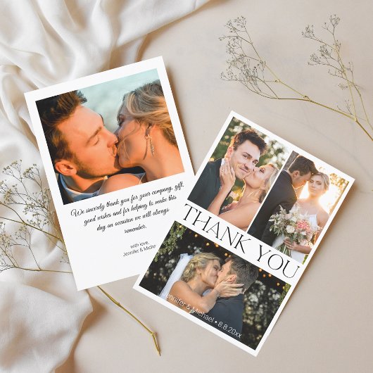 elegante, einfache 4 Fotos Hochzeitscollage Dankeskarte