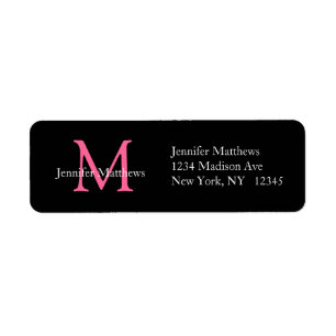 Elegante einfache Adressaufkleber Pink Initial