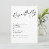 Elegante einfache "bedauerlich" abgesagte Hochzeit Einladung (Stehend Vorderseite)