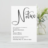 Elegante Einfache Benachrichtigung Zurückgestellt Einladung (Stehend Vorderseite)