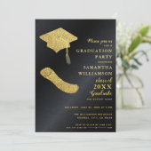 Elegante einfache Black and Gold Graduation Party Einladung (Stehend Vorderseite)