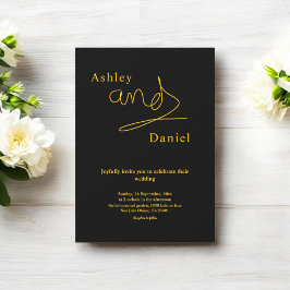 Elegante einfache Black and Gold Luxury Chic Weddi Einladung