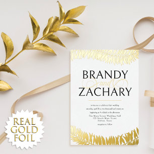 Elegante, einfache Blätter mit weißem Gold Hochzei Folieneinladung