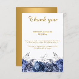 ELEGANTE EINFACHE BLUE FLORAL GOLD REVERSE DANKE EINLADUNG