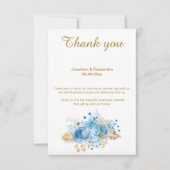 ELEGANTE EINFACHE BLUE FLORAL GOLD REVERSE DANKE EINLADUNG (Vorderseite)