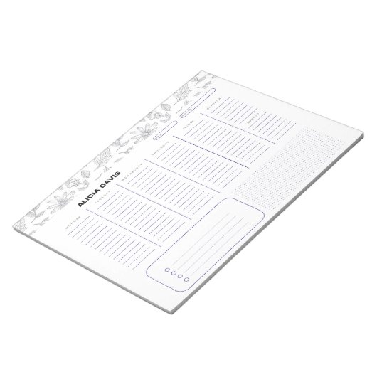 Elegante Einfache Blume Schwarz-weiß Notizblock (angewinkelt)