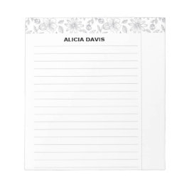 Elegante Einfache Blume Schwarz-weiß Notizblock