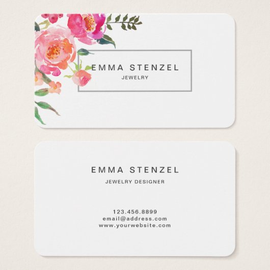 Elegante Einfache Blume Wasserfarben Business Card (Vorne & Hinten)