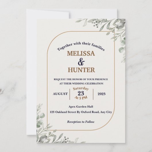 Elegante einfache Blumengärten Wasserfarben Hochze Einladung (Vorderseite)