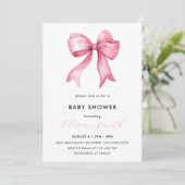 Elegante, einfache Blush Pink Bow Baby Dusche Einladung (Stehend Vorderseite)