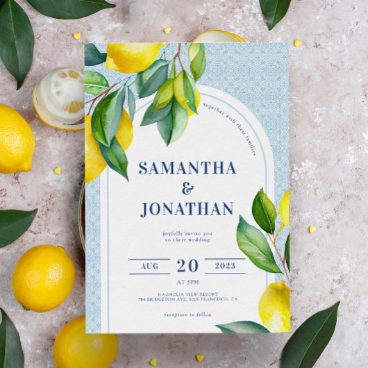 Elegante einfache Botanische Hochzeit am Mittelmee Einladung