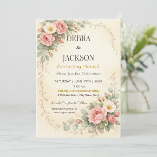 Elegante einfache botanische Hochzeit im Blumensti Einladung