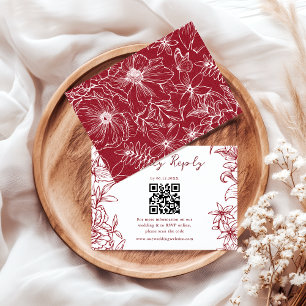 Elegante einfache burgunderrote florale QR-Code-Ho RSVP Karte