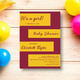 Elegante, einfache Burgundy- und Gold-Chic-Babydus Einladung