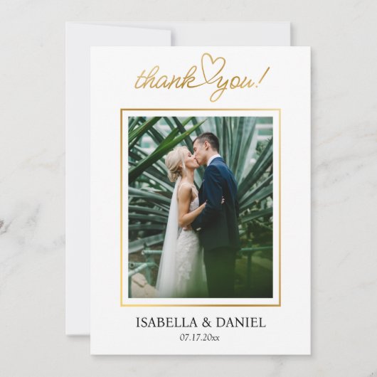 Elegante einfache Chic-Script-Liebe mit Heart Wedd Dankeskarte (Vorderseite)