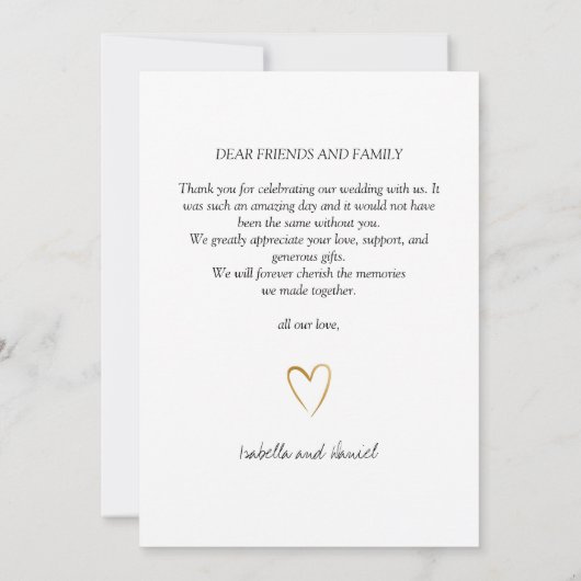 Elegante einfache Chic-Script-Liebe mit Heart Wedd Dankeskarte (Rückseite)