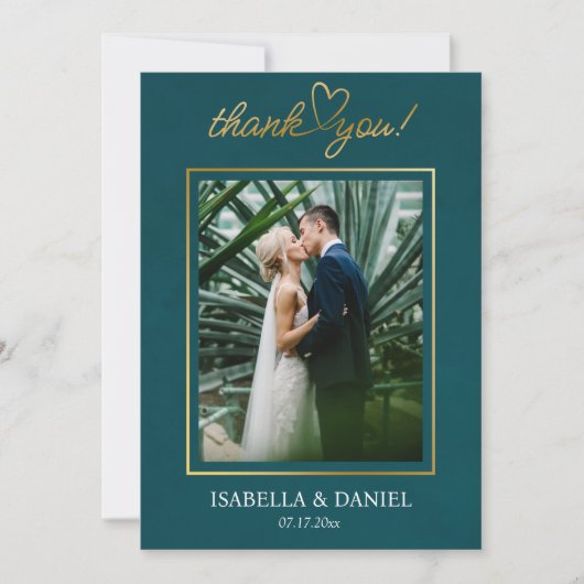 Elegante einfache Chic-Script-Liebe mit Heart Wedd Dankeskarte (Vorderseite)