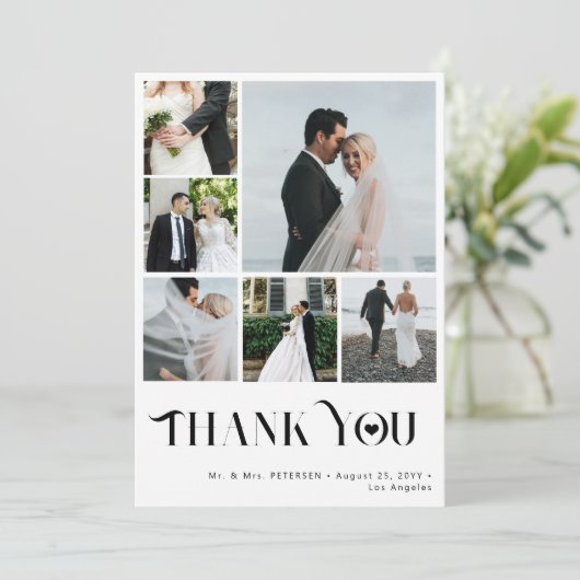 Elegante, einfache Collage-Hochzeit mit mehreren F Dankeskarte (Stehend Vorderseite)