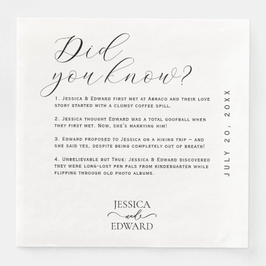 Elegante einfache Couple Fun Fakten Modernes Minim Serviette (Vorderseite)