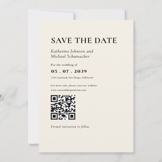Elegante & einfache Details & QR Code Hochzeit Save The Date (Vorderseite)