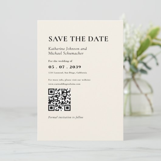 Elegante & einfache Details & QR Code Hochzeit Save The Date (Stehend Vorderseite)
