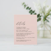 Elegante einfache Dusty Rose Hochzeitdetails Begleitkarte (Stehend Vorderseite)