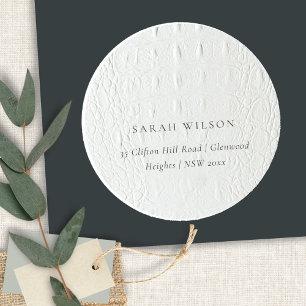 Elegante einfache Elfenbeinweiße Lederoptik Adress Runder Aufkleber