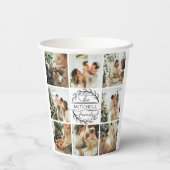 Elegante einfache Familienfoto Collage & Monogram Pappbecher (Rückseite)