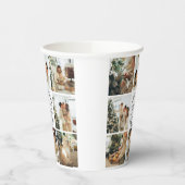 Elegante einfache Familienfoto Collage & Monogram Pappbecher (Links)