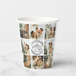 Elegante einfache Familienfoto Collage & Monogram Pappbecher