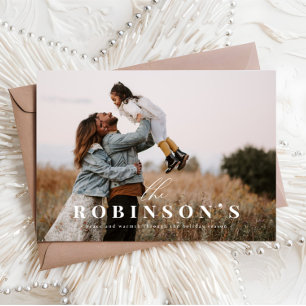 Elegante Einfache Familienname Foto Weihnachtskart Feiertagskarte