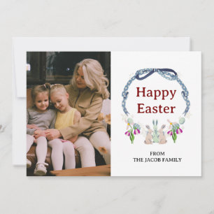 elegante einfache florale Hase Ostern Familienfoto Feiertagskarte