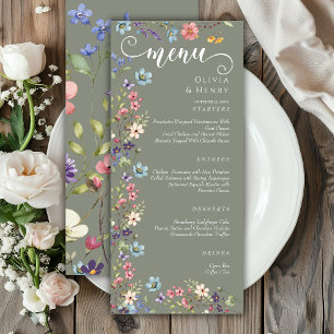Elegante Einfache Frühlings-Salbei-Wildblumen-Hoch Menükarte
