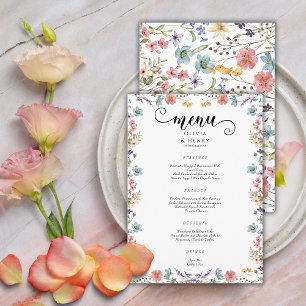 Elegante Einfache Frühlings-Wildblumen-Hochzeit Menükarte