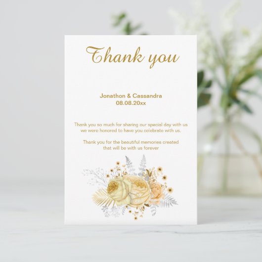 ELEGANTE EINFACHE GOLD FLORAL GOLD REVERSE DANK EINLADUNG (Stehend Vorderseite)