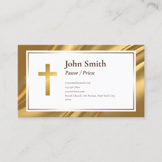 Elegante einfache Gold Pastor Priest Business Card Visitenkarte (Vorderseite)