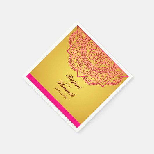 Elegante einfache Gold und Pink Paisley Indian Hin Serviette (Ecke)